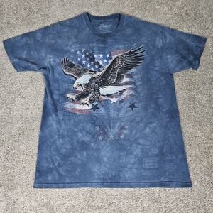 The Mountain Shirt Mens XL Blue Tie Dye T-Shirt Bald Eagle American Flag